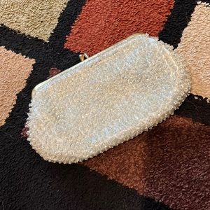 Vintage La Regale Beaded Clutch Blue Satin Gold Closure